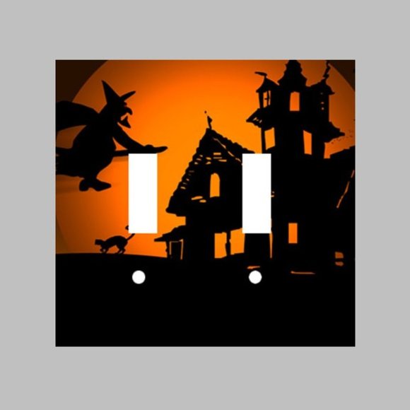 HALLOWEEN WITCH HAUNTED -DOUBLE Light Switch Plate - Picture 1 of 1